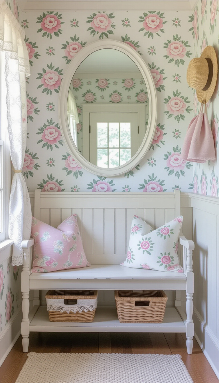 Mud Room With Mirror - Glamorous Mudroom: Mirror, Bench, and More - This mudroom absolutely stuns with its Hollywood Regency...
