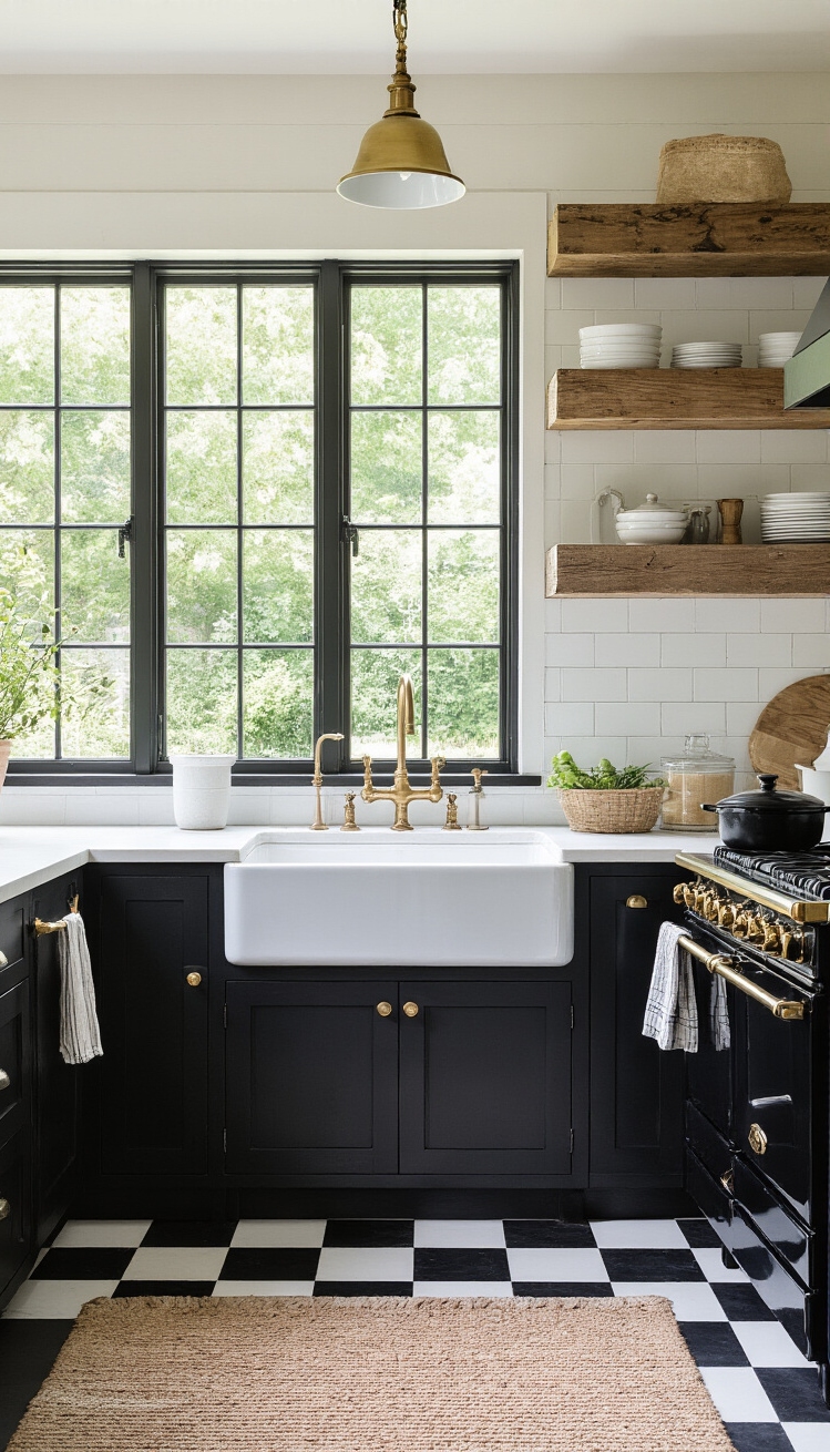 Black Kitchen Inspiration - Black Kitchens: Farmhouse Style & Flair - This farmhouse kitchen makes a bold statement with...