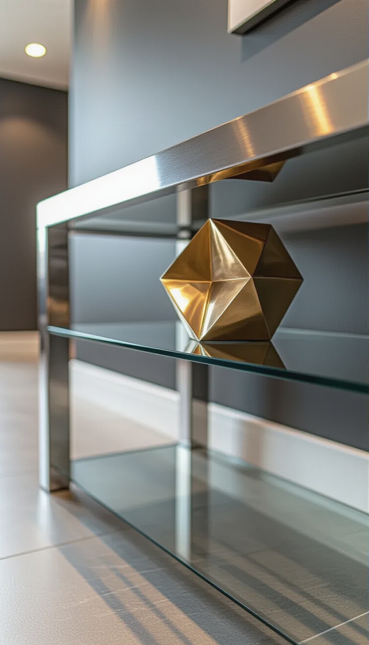 Hallway table ideas - Hallway Table Ideas: Modern Minimalism - A brushed stainless steel and tempered glass hallway...