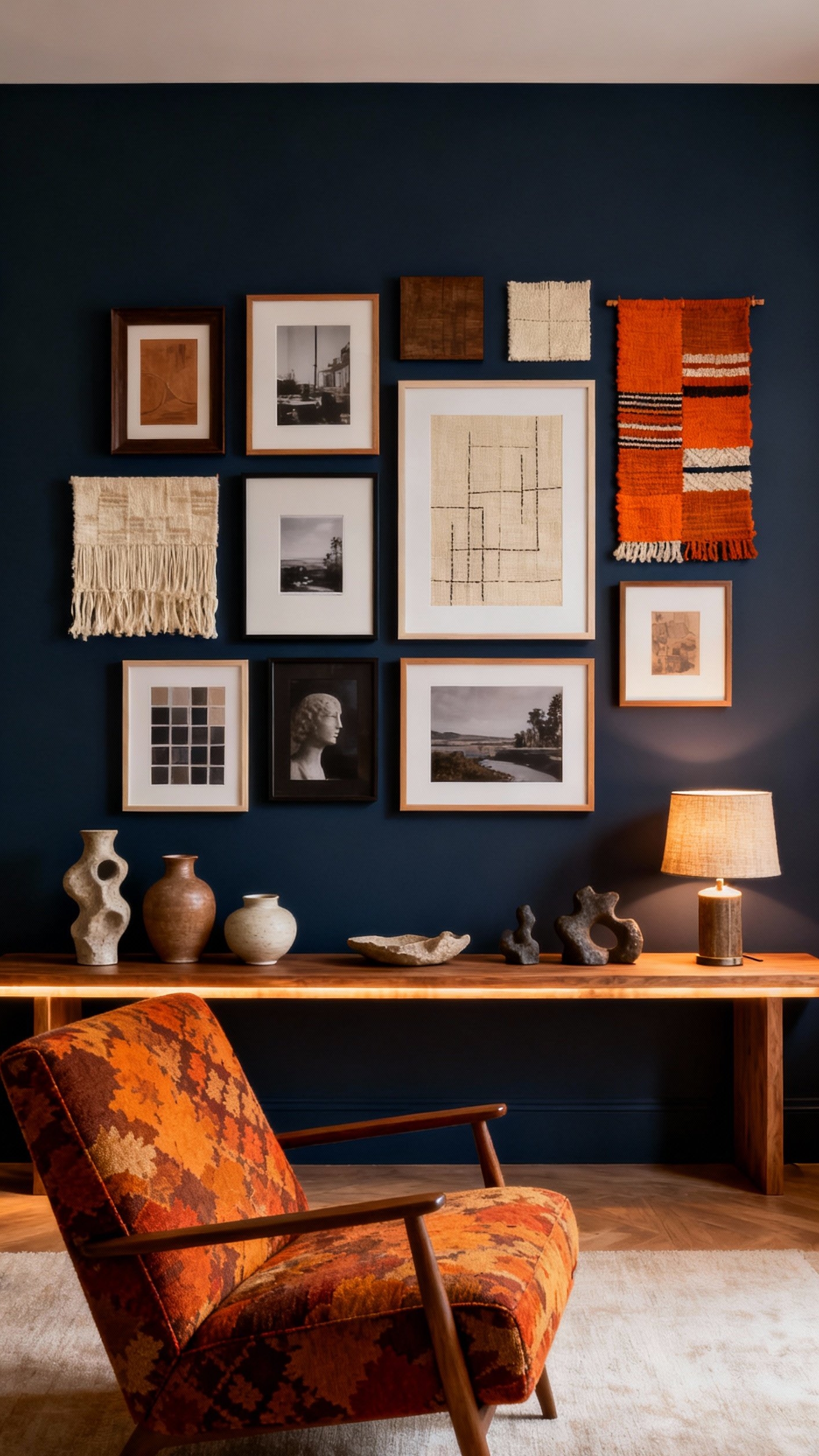 living room modern fall decor ideas - Fall Refresh: Modern Living Room Ideas - A deep navy blue wall immediately draws your...
