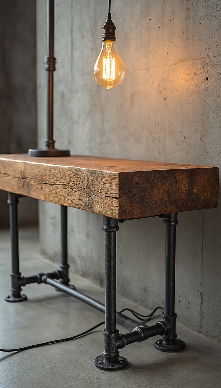 Hallway table ideas - Hallway Tables: Industrial Edge & Warmth - A modern industrial hallway table anchors this space...