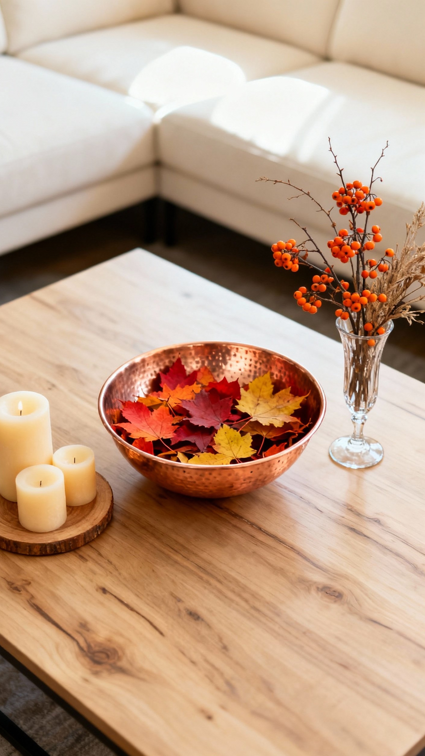 living room modern fall decor ideas - Modern Fall Living Room Refresh - living room modern fall decor ideas - A light oak coffee table anchors a cozy...