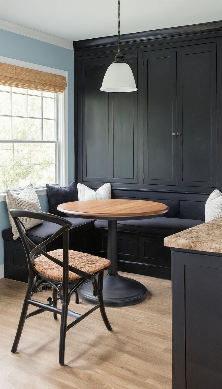 Black Kitchen Inspiration - Black Kitchens: Cozy Nook Inspiration - This kitchen embraces drama with its sleek black...