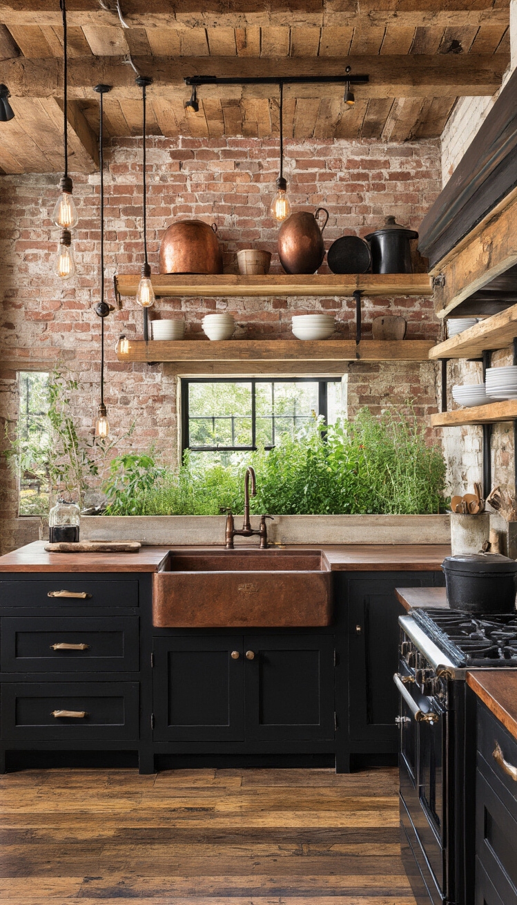 Black Kitchen Inspiration - Black Kitchens: Rustic Charm & Bold Style - This kitchen exudes rustic charm with a bold,...