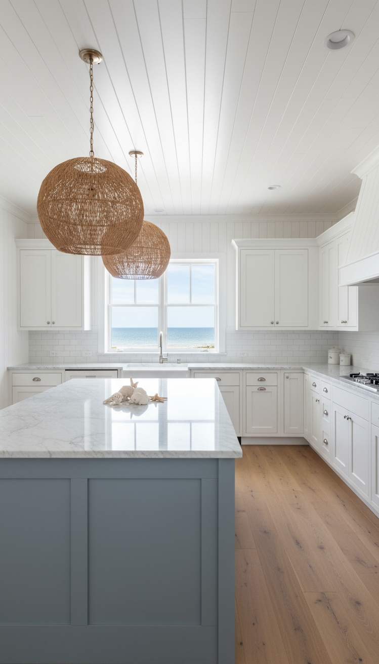 White Kitchen Ideas - White Kitchens: Coastal Charm & Airy Design - Step into this dreamy coastal kitchen and feel...