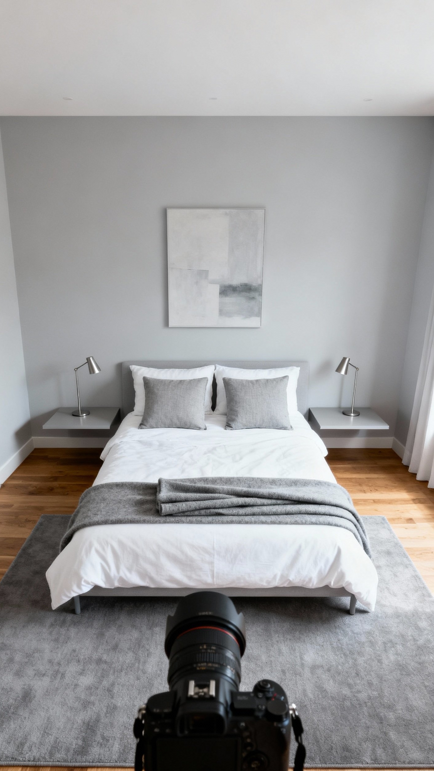 Neutral Tones Bedroom - Neutral Bedroom Bliss: A Minimalist Escape - The image showcases a serene bedroom where Scandinavian...