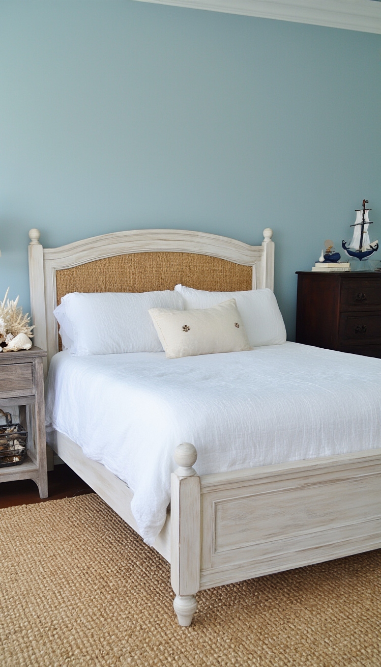 Mixing Wood Tones Bedroom - Wood Tones: Coastal Bedroom Harmony - Mixing Wood Tones Bedroom - The bedroom exudes a serene coastal vibe, immediately...