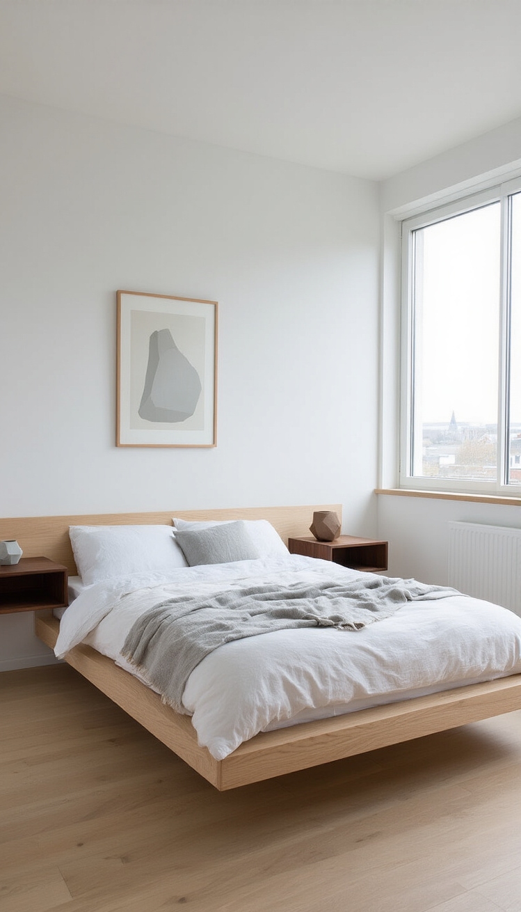 Mixing Wood Tones Bedroom - Mixing Wood Tones: Bedroom Harmony - Sunlight streams into this serene, Scandinavian bedroom, immediately...