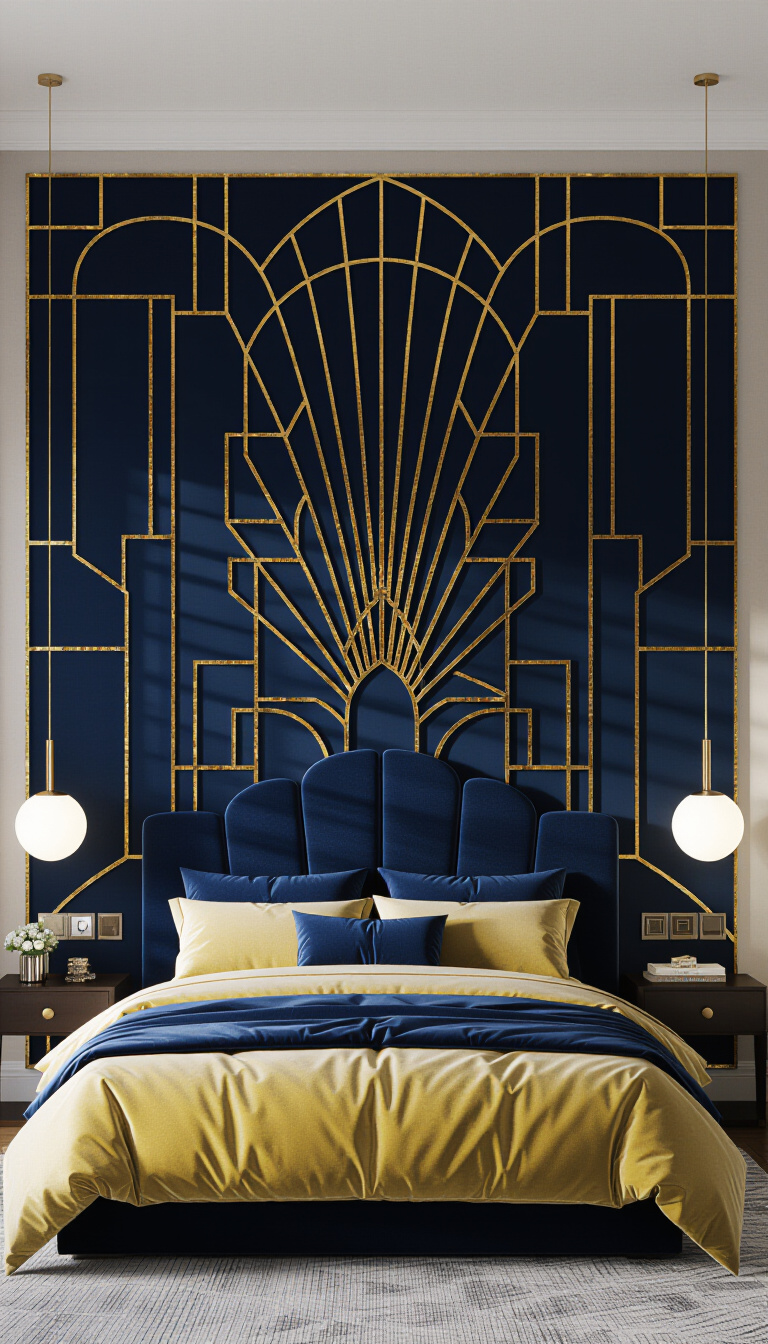 Two Colour Combination For Bedroom Walls - Geometric Glamour: Two-Tone Bedroom Walls - Step into a bedroom where art deco glamour...