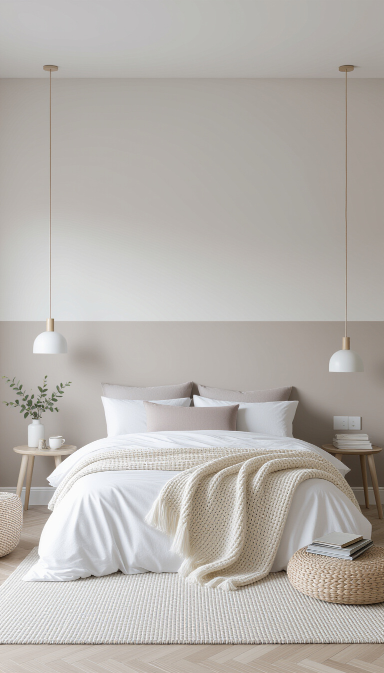 Two Colour Combination For Bedroom Walls - Two-Tone Bedroom Walls: Scandinavian Serenity - Imagine stepping into this tranquil bedroom, a haven...