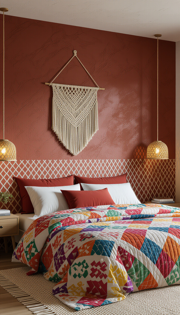 Two Colour Combination For Bedroom Walls - Two-Tone Bedroom Walls: Earthy & Bright - Imagine stepping into this sun-drenched bohemian bedroom, where...