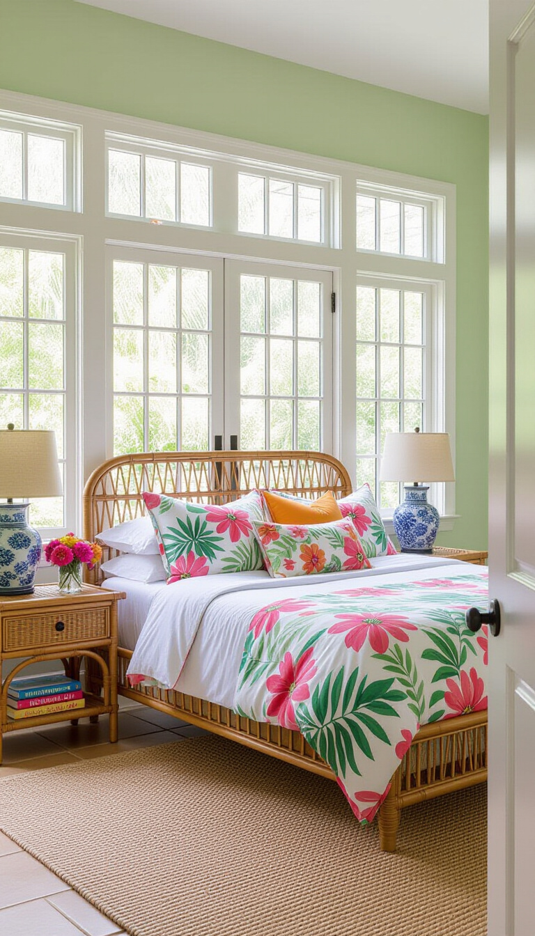 bedroom ideas inspiration - Bedroom Design: Tropical Colors & Garden Views - Step into a sun-drenched sanctuary where the vibrant...