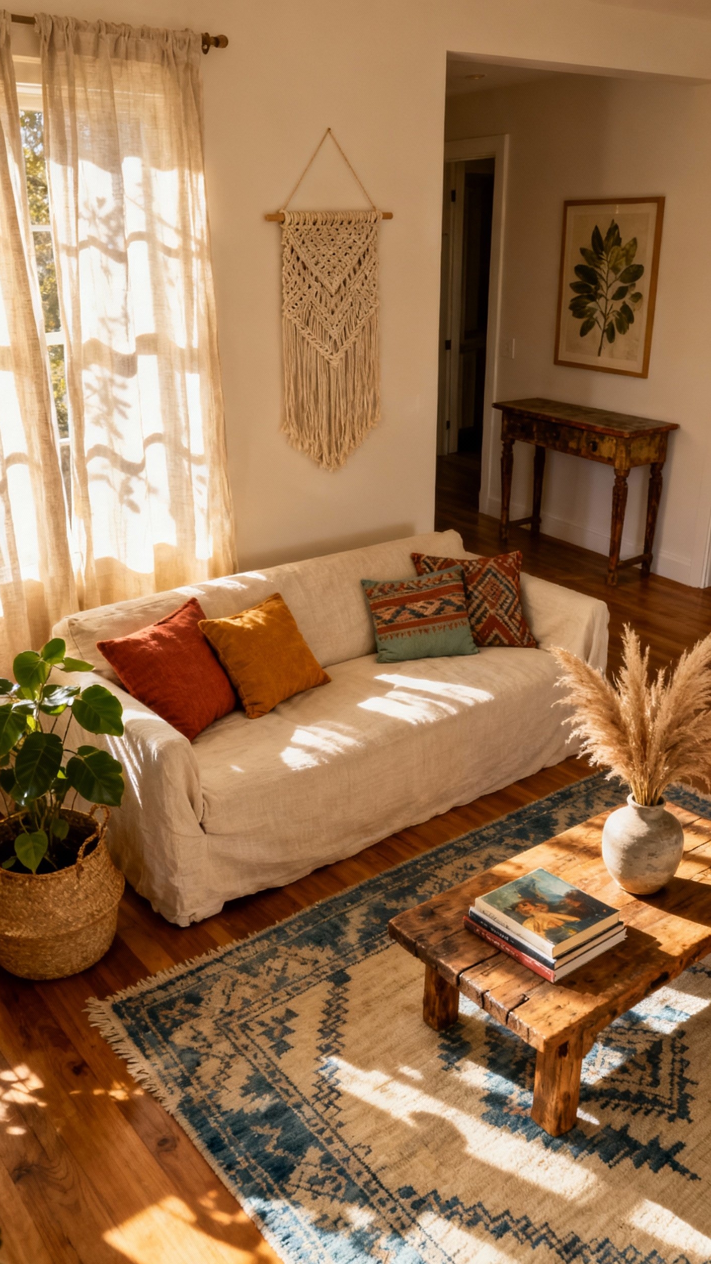 Living Room Inspo - Sun-Drenched Bohemian Living Room Ideas - Sunlight floods this bohemian living room, instantly creating...