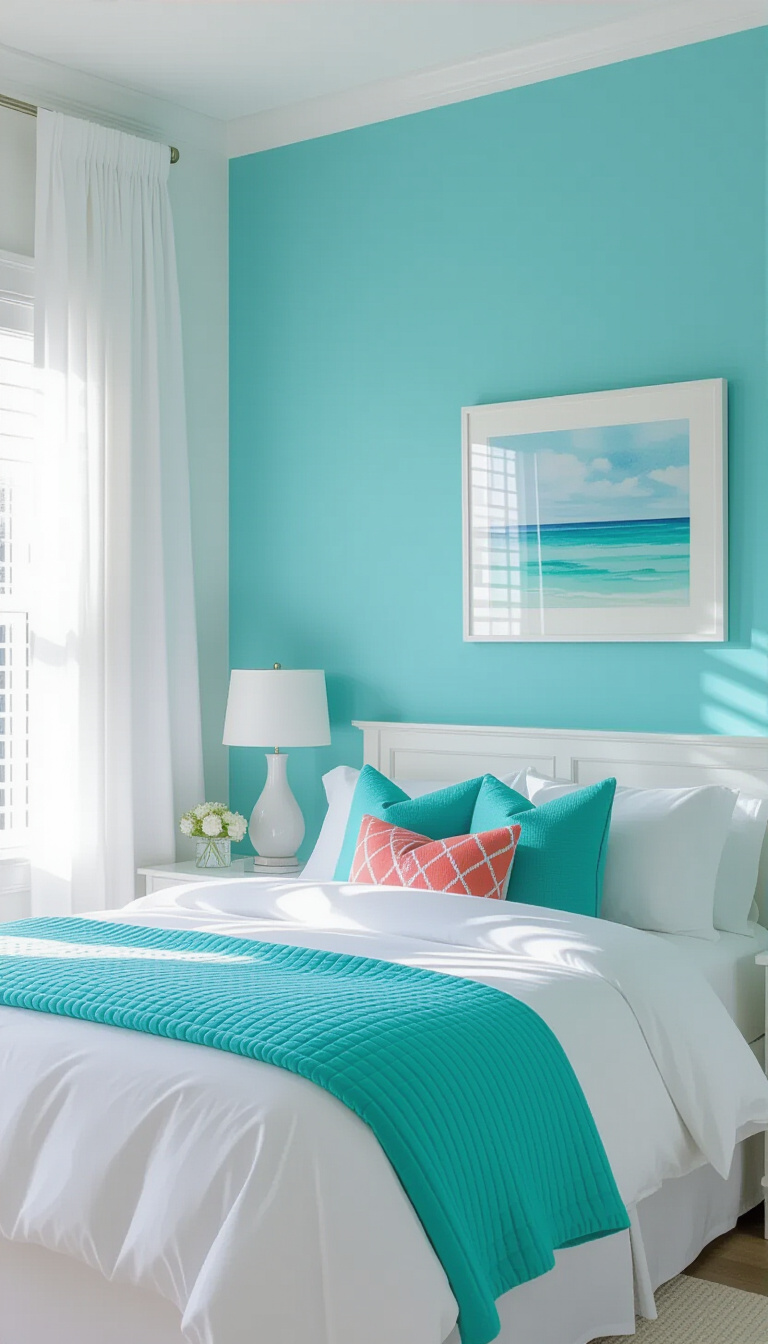 Two Colour Combination For Bedroom Walls - Two-Tone Bedroom Walls: Geometric Color Blocking - Step into a bedroom bursting with playful energy,...