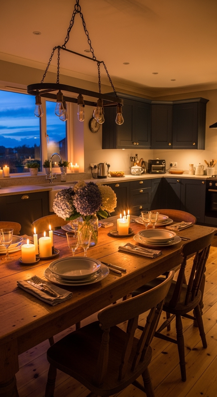 Country Kitchen Design - Country Kitchen: Dusk, Light, and Navy - Step into this country kitchen bathed in the...