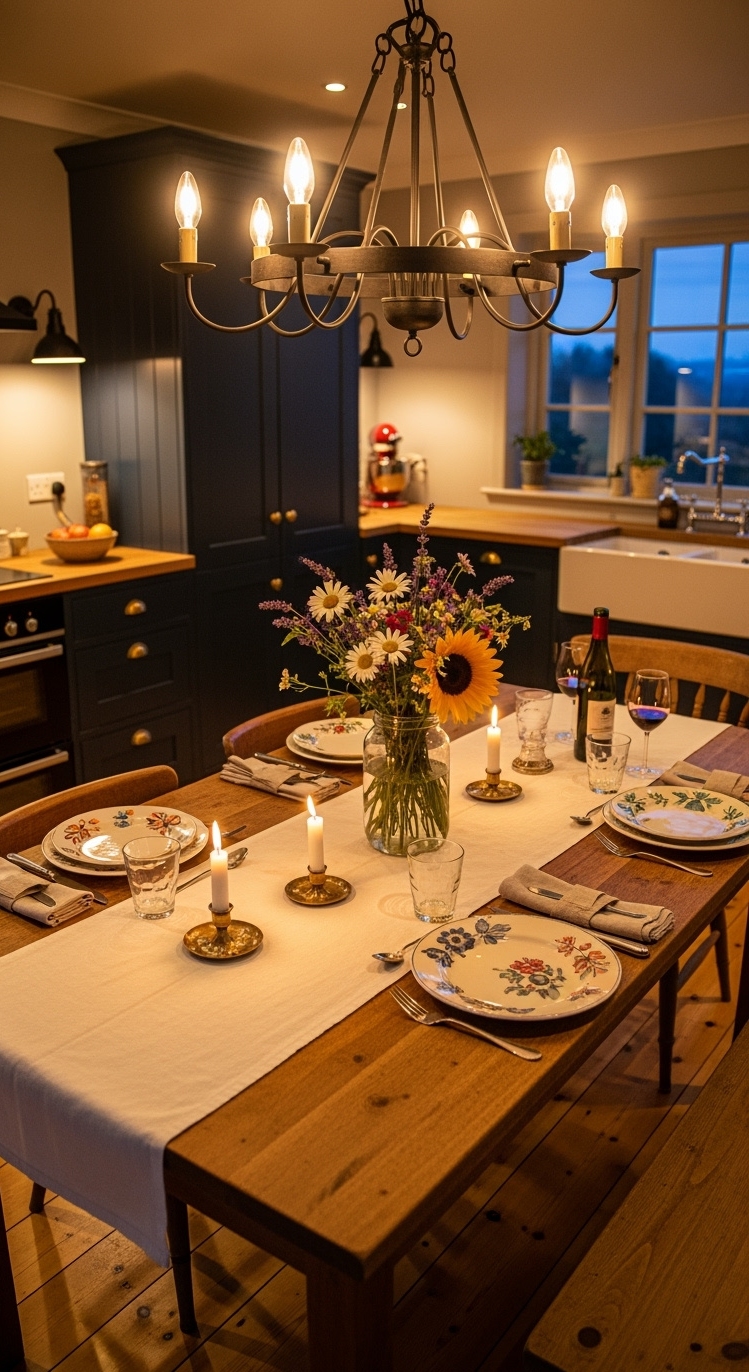 Country Kitchen Design - Country Kitchen Design: Dusk's Warm Embrace - As dusk settles, step into this country kitchen...