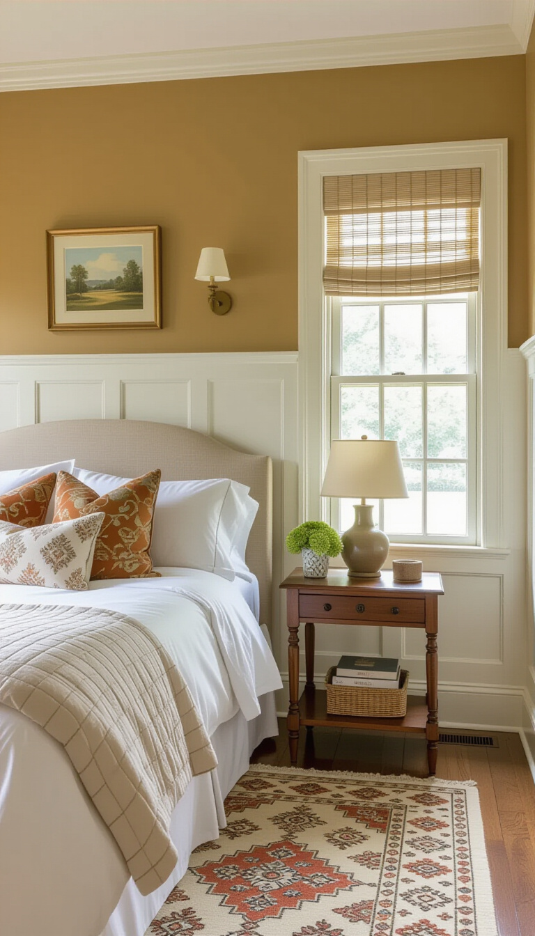 Two Colour Combination For Bedroom Walls - Two-Tone Bedroom Walls: Vintage Charm - Step into this guest bedroom and feel instantly...