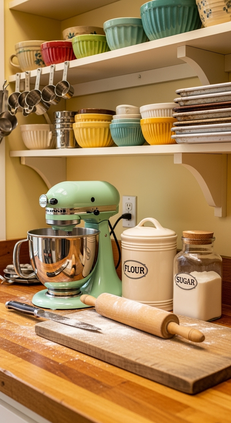 Country Kitchen Design - Country Kitchen: Baking Station Details - Sunlight streams into this country kitchen, illuminating a...