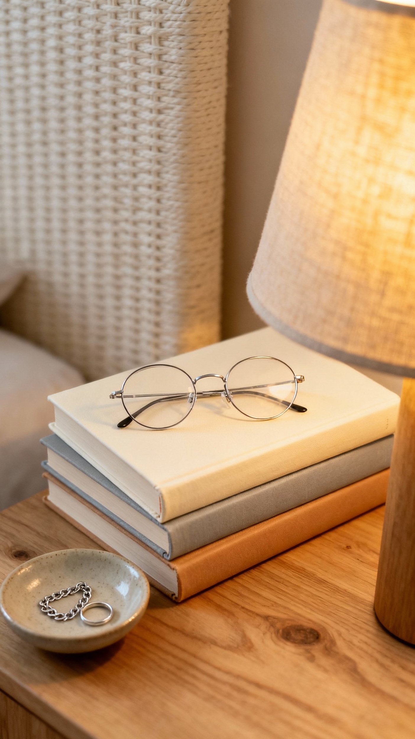 Neutral Tones Bedroom - Neutral Bedroom: Details That Delight - The warm glow of a beige linen lampshade...