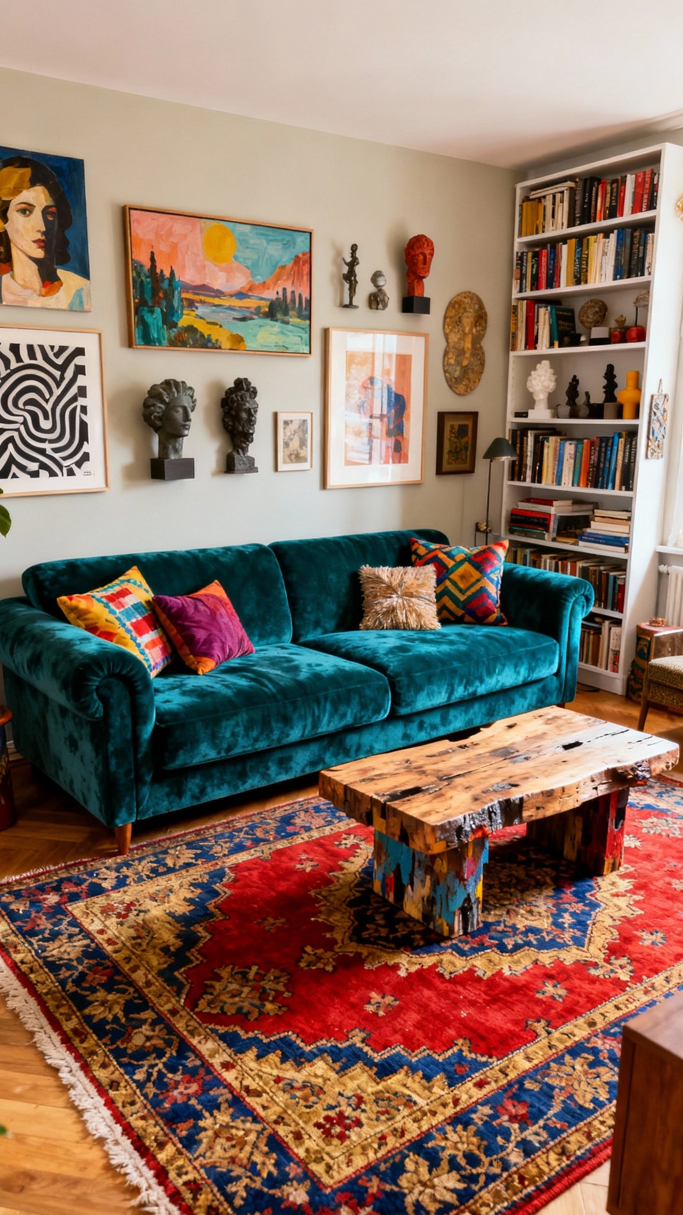 Living Room Inspo - Unleash Your Living Room's Inner Artist - This living room bursts with eclectic charm and...