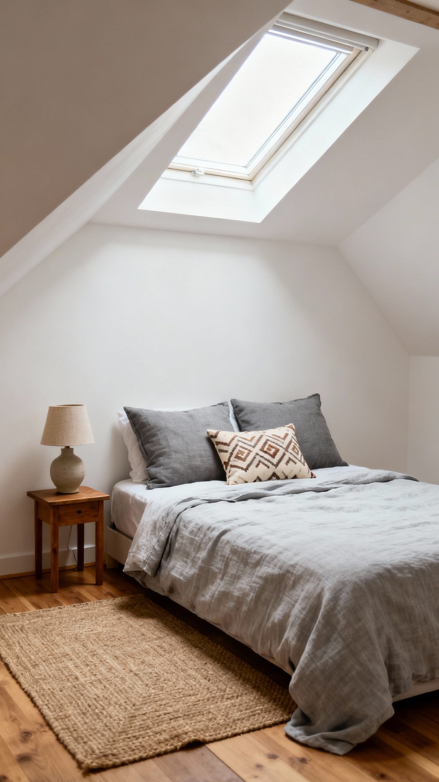 Neutral Tones Bedroom - Neutral Bedroom: Attic Oasis of Calm - Neutral Tones Bedroom - Sunlight streams into this attic bedroom, immediately creating...