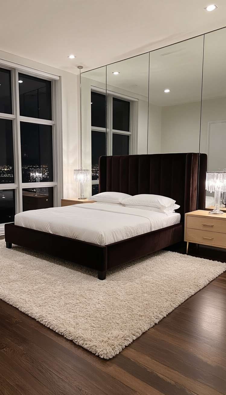 Mixing Wood Tones Bedroom - Mixing Wood Tones: Bedroom Bliss - Mixing Wood Tones Bedroom - The bedroom exudes luxury as dark ebony wood...