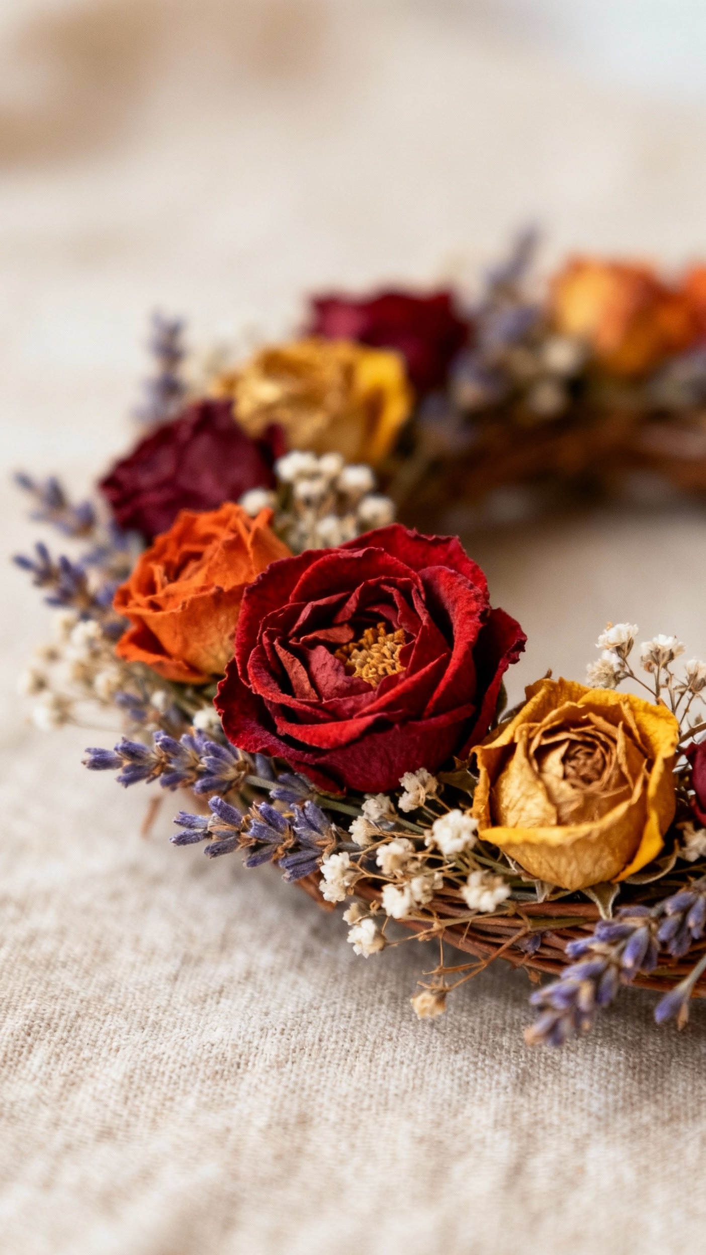 fall wreaths - Fall Wreaths: Dried Flower Delights - A tiny, jewel-toned fall wreath bursts with autumnal...
