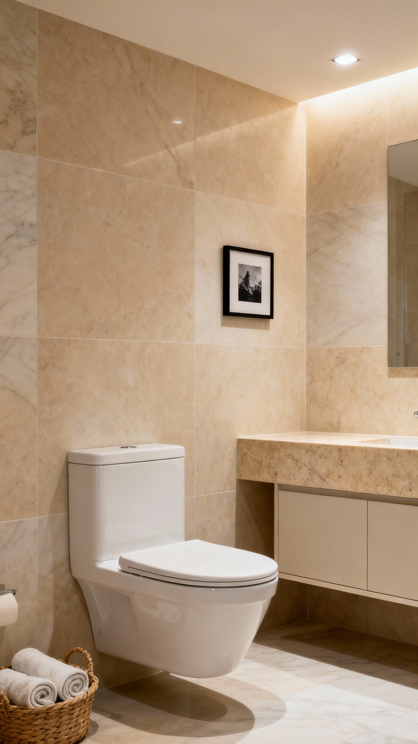 Beige marble bathroom - Beige Marble Bathrooms: Serene Style - Beige marble envelops this bathroom in serene sophistication,...