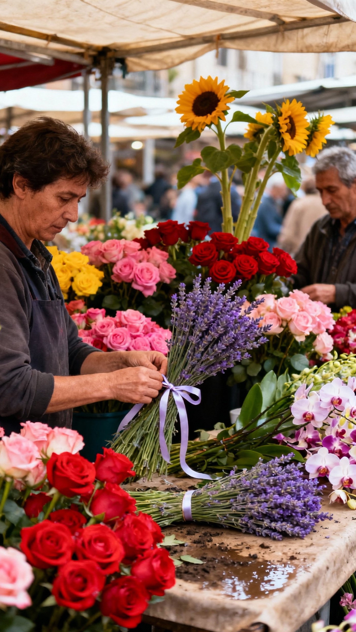 Urban City Photography - City Blooms: Capturing Urban Life - The early morning flower market bursts with life,...