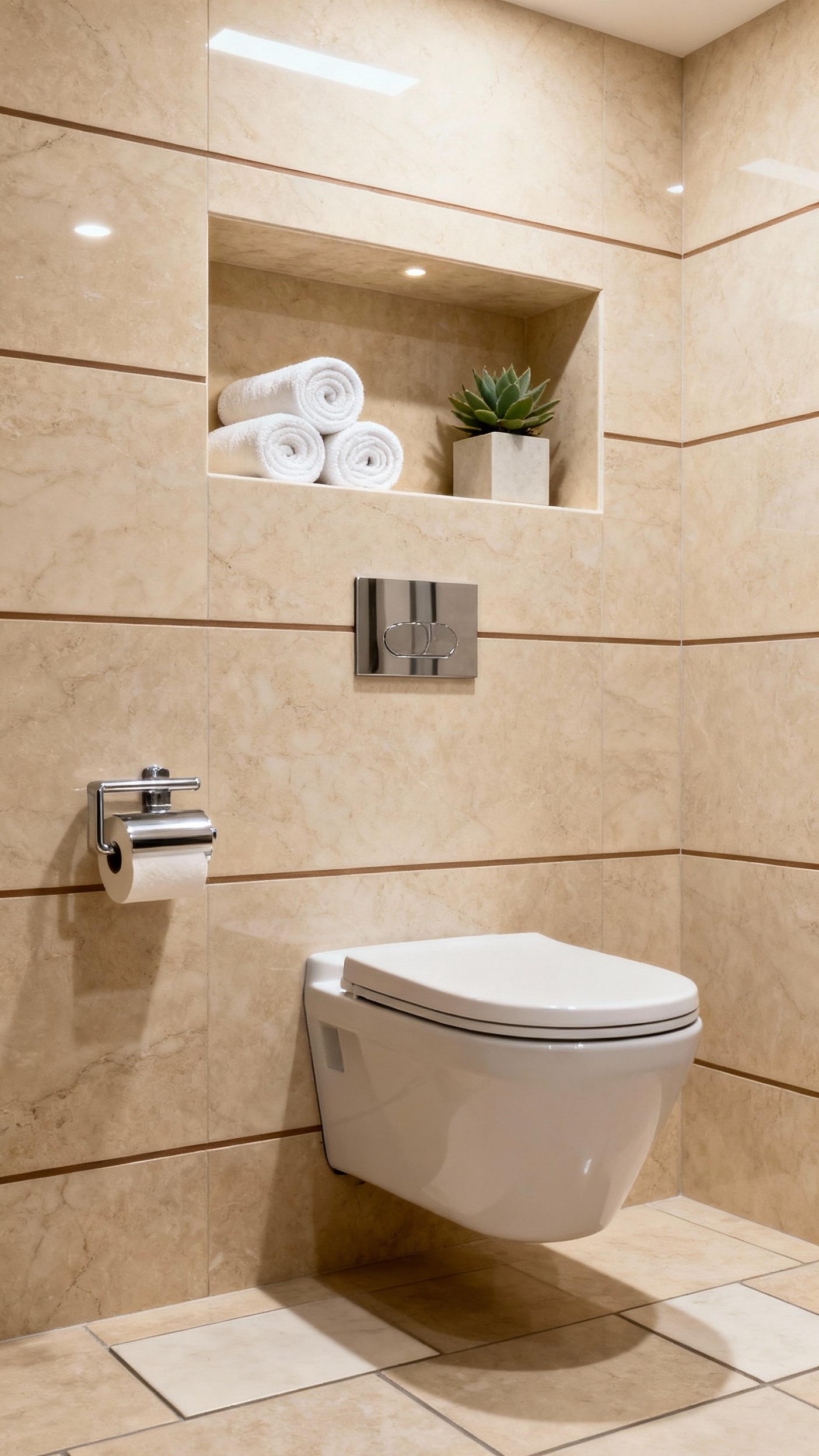 Beige marble bathroom - Beige Marble: A Modern Bathroom Oasis - Beige marble envelops this contemporary bathroom, creating a...