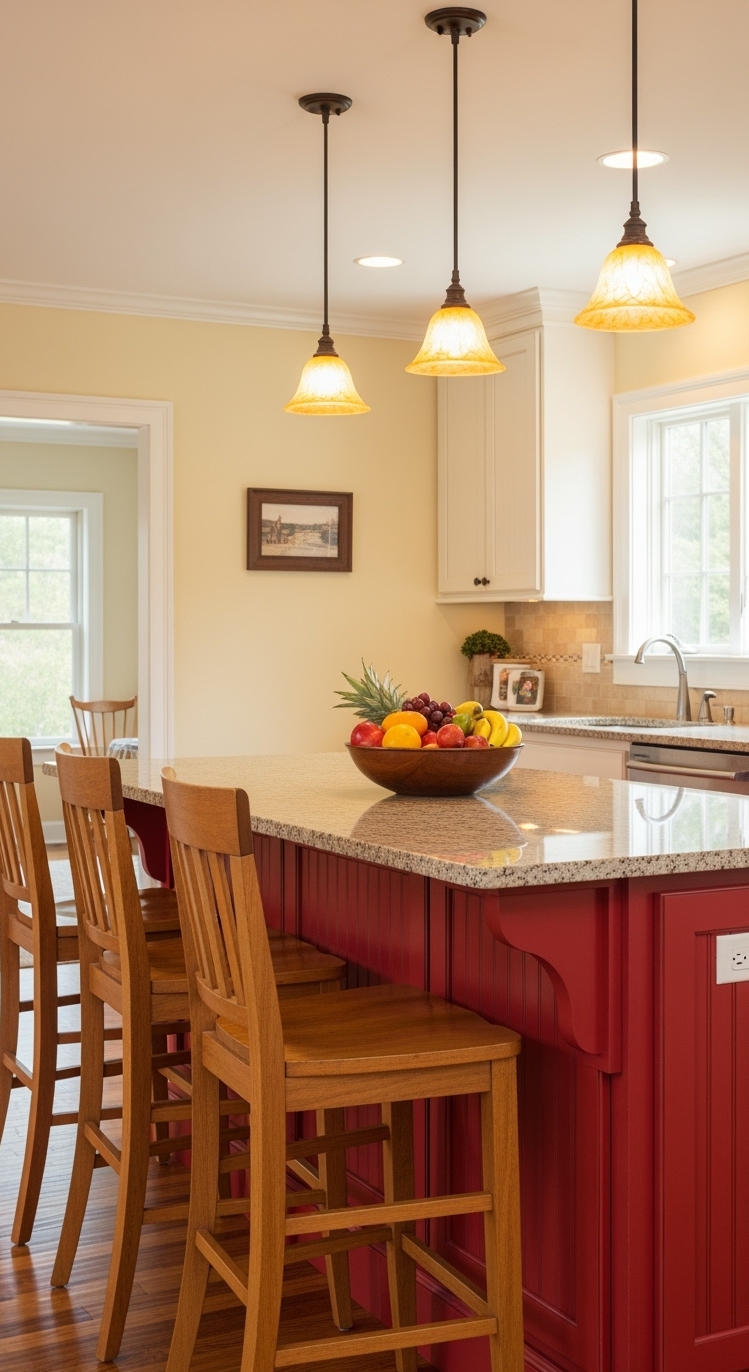 Country Kitchen Design - Red Island Charm: Country Kitchen Design - Imagine stepping into this inviting country kitchen, where...