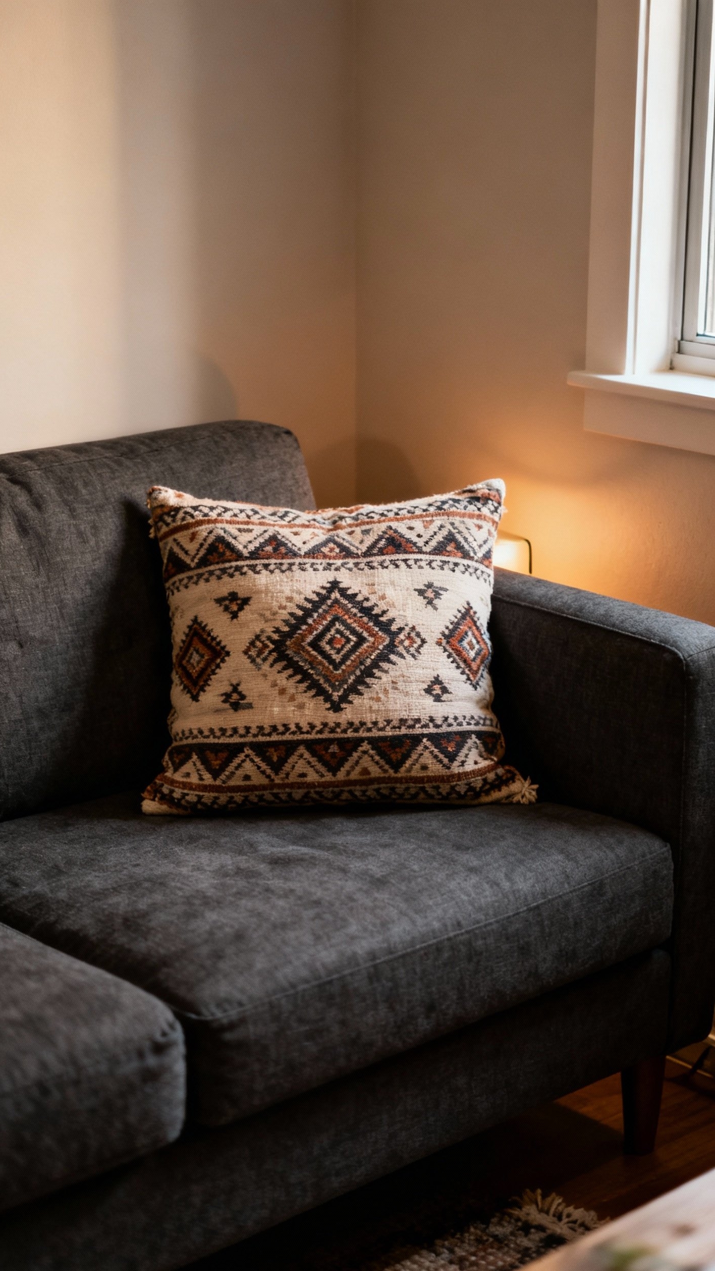 Dark Grey Couch Styling - Dark Grey Couch: Style It Right - Dark Grey Couch Styling - A dark grey loveseat anchors this cozy apartment...