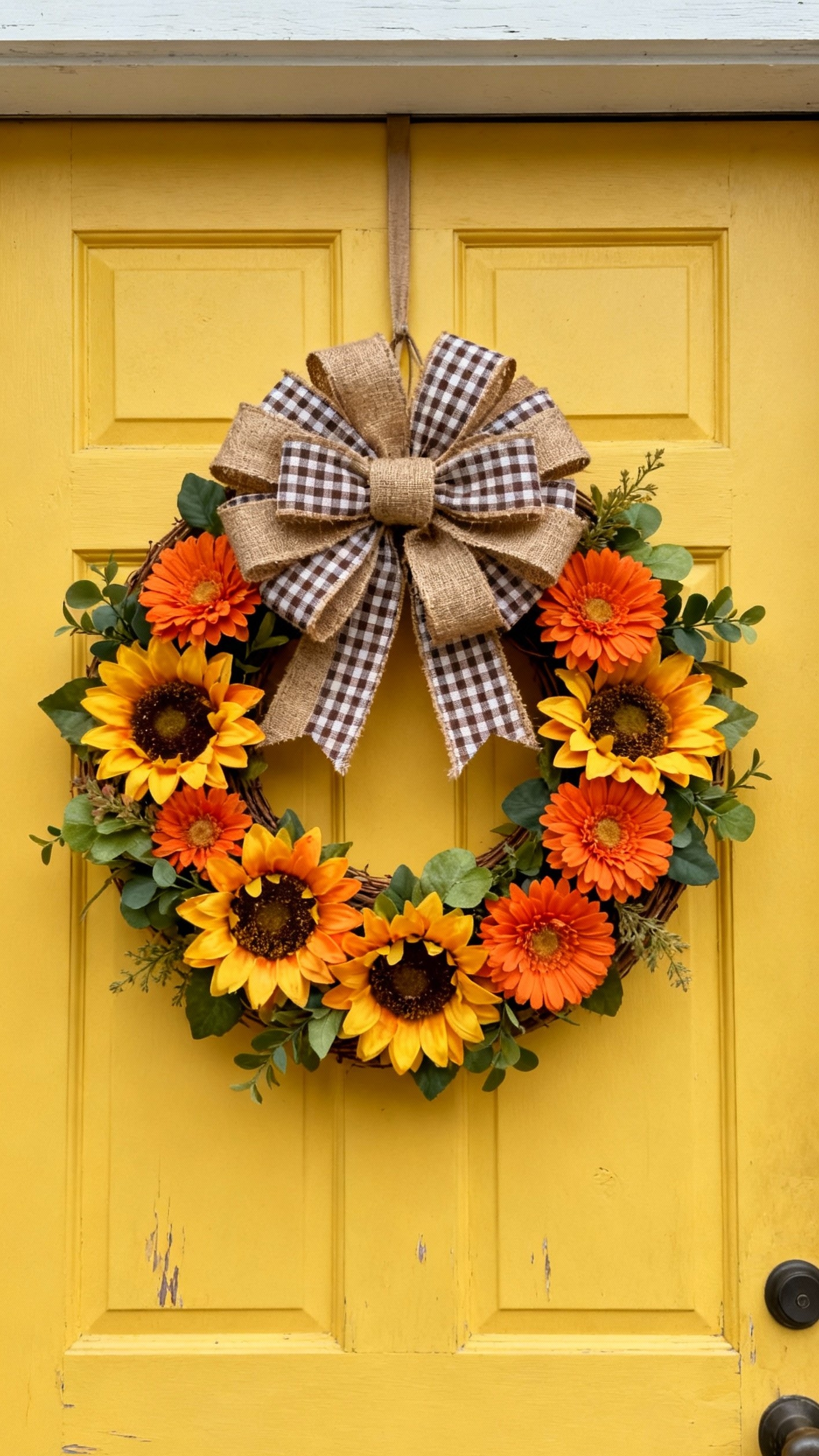 fall wreaths - Fall Wreaths: Brighten Your Door - A cheerful fall wreath bursts with color against...