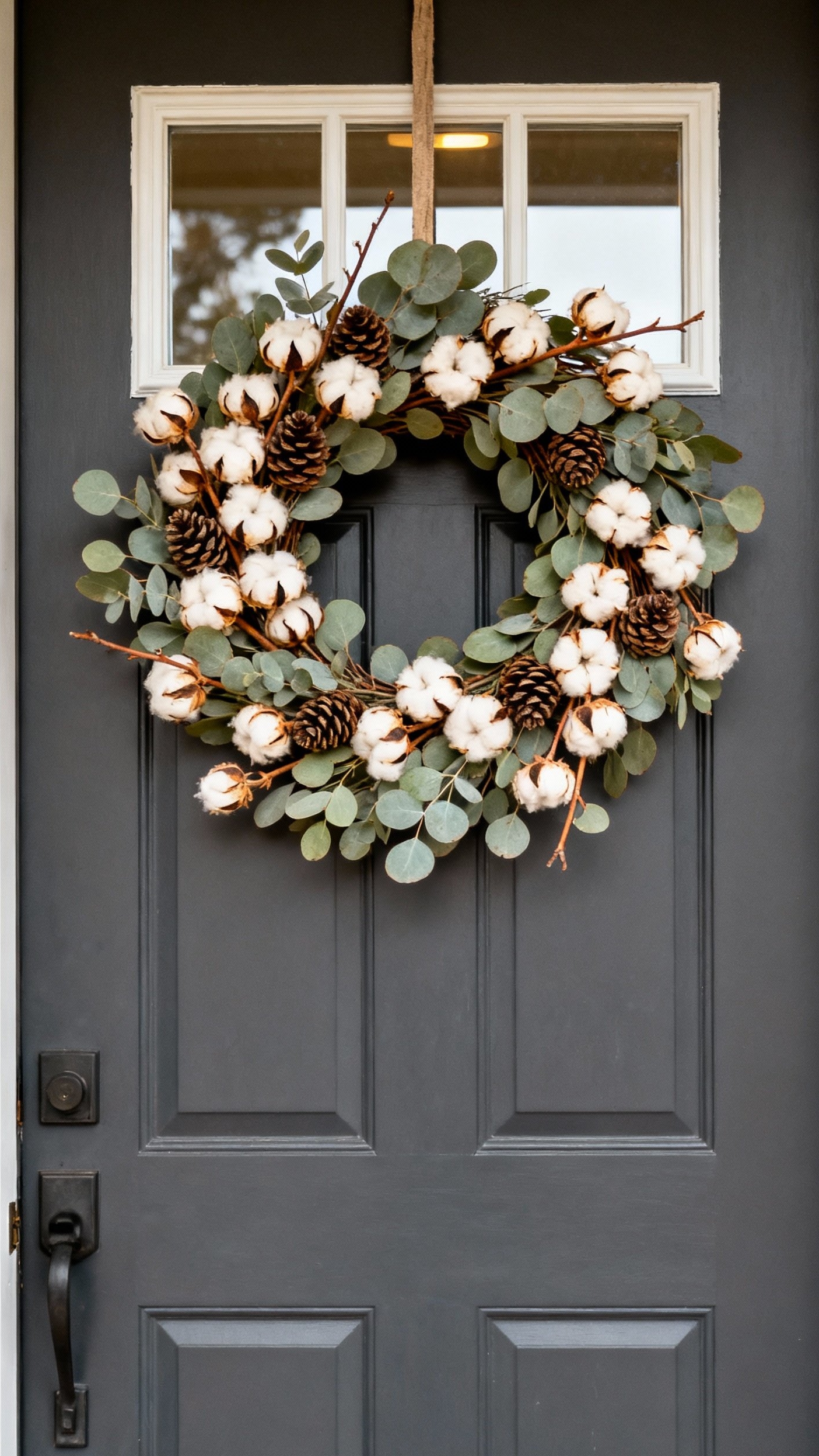 fall wreaths - Earthy Fall Wreaths for Your Door - The dark gray front door immediately draws your...