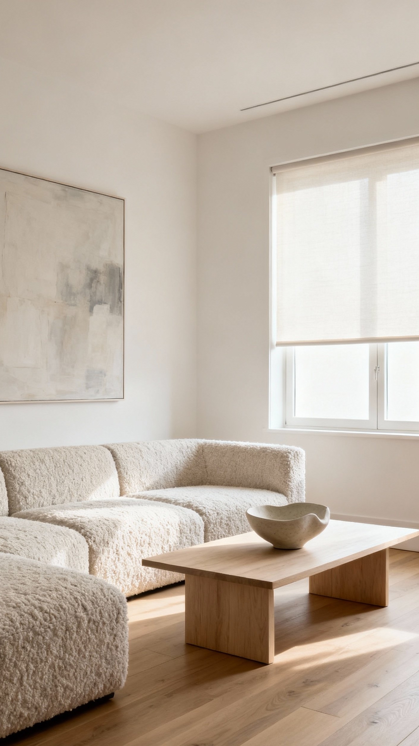 Living Room Inspo - Serene Living Room: Texture and Light - Soft, diffused light bathes this modern living room,...