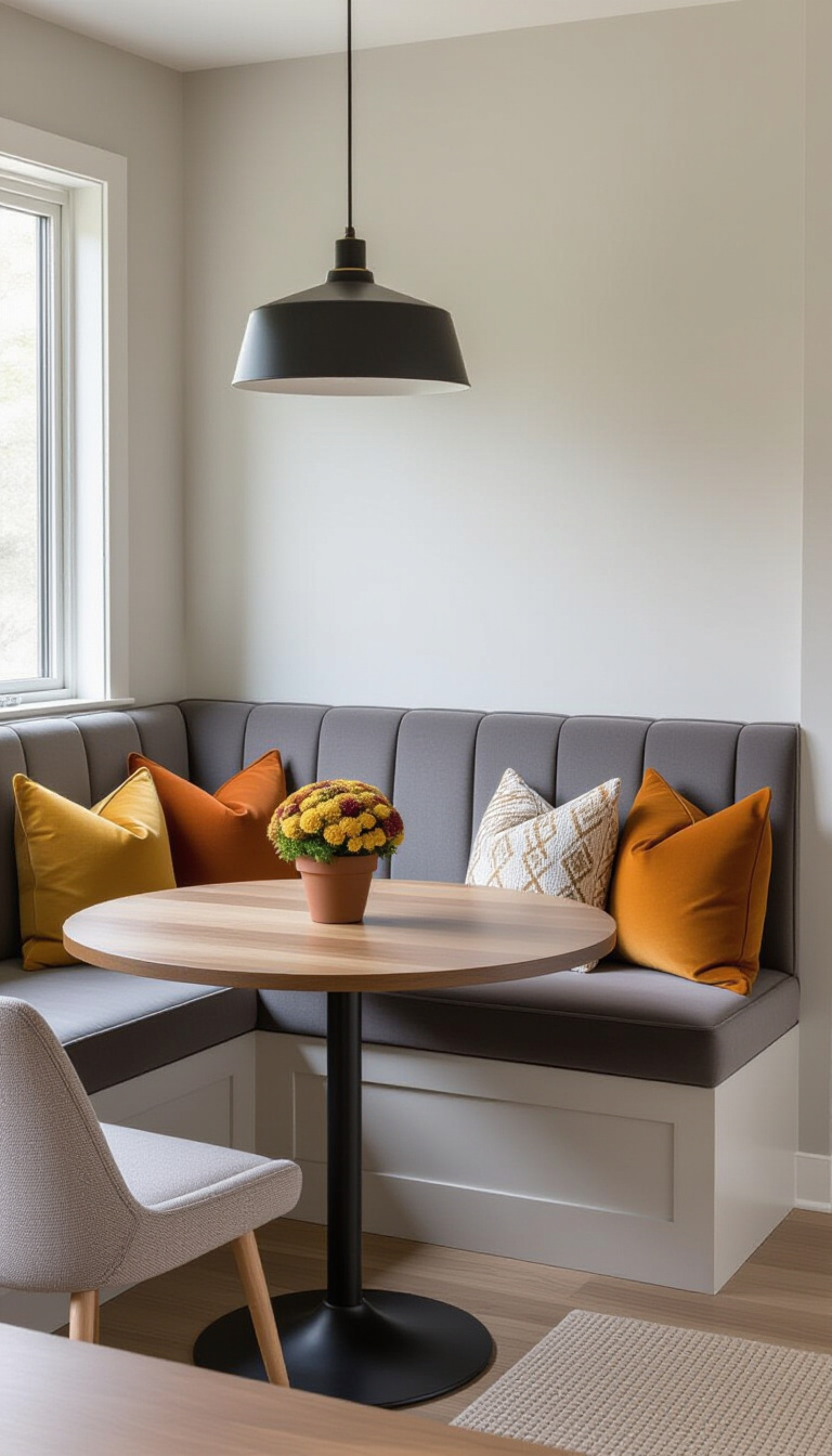 modern fall decor ideas for dining room - Fall Dining Room: Modern Cozy Style - A built-in banquette steals the show in this...