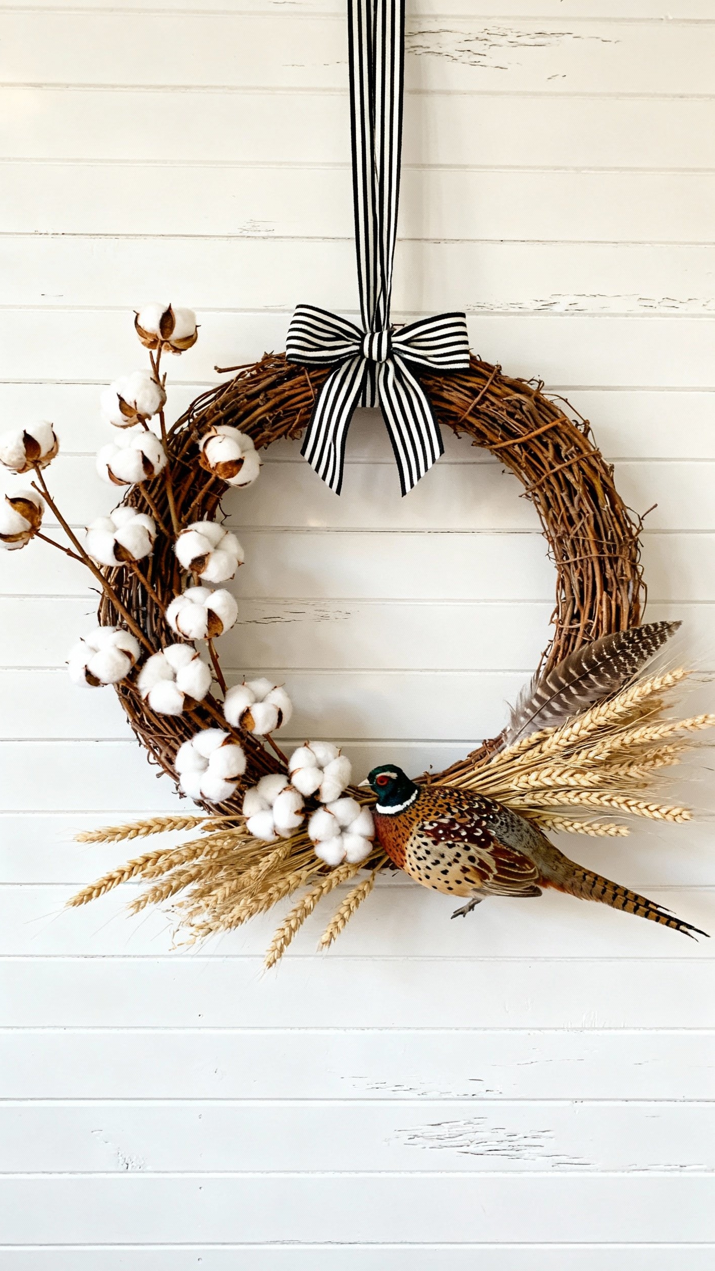 fall wreaths - Fall Wreaths: Simple Farmhouse Style - A modern farmhouse fall wreath hangs gracefully on...