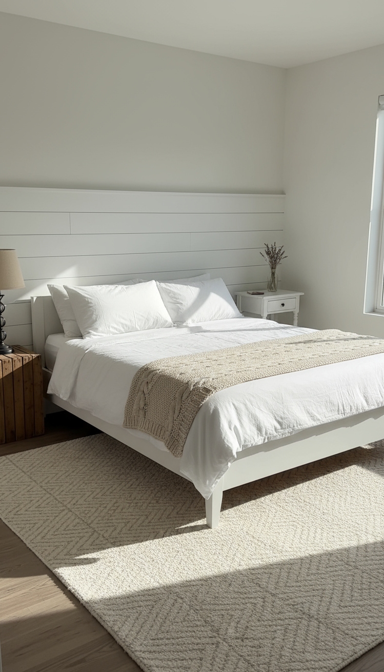 Neutral Rugs Bedroom - Neutral Rugs: Bedroom Bliss in Cream - Sunlight spills into this modern farmhouse bedroom, immediately...