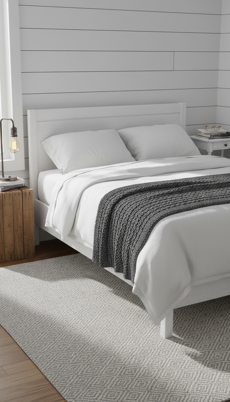 Neutral Rugs Bedroom - Neutral Rugs: Bedroom Bliss - Imagine stepping into this serene modern farmhouse bedroom,...
