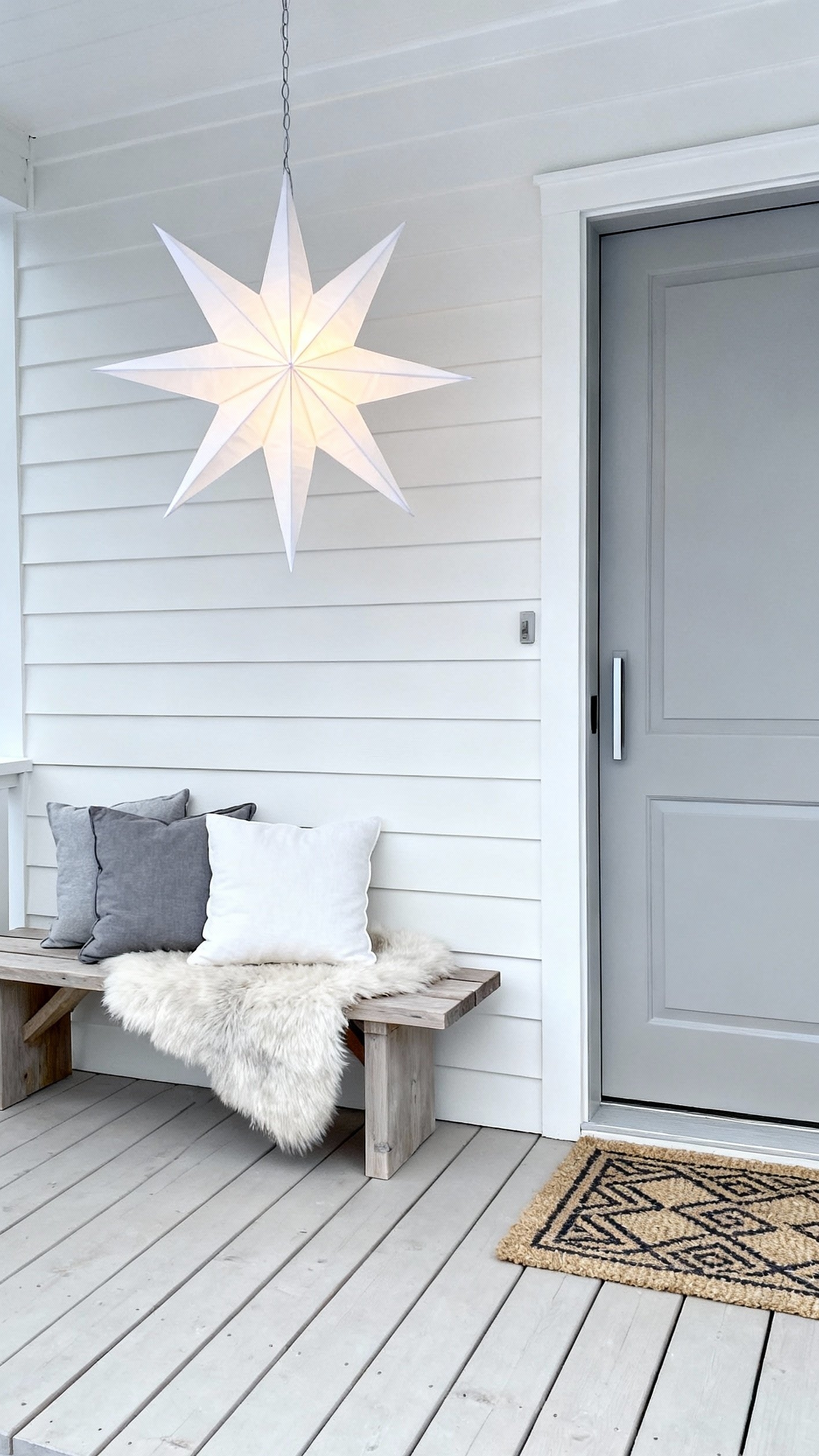 christmas porch decor ideas - Simple Christmas Porch Decor Ideas - A modern Scandinavian Christmas porch welcomes you with...