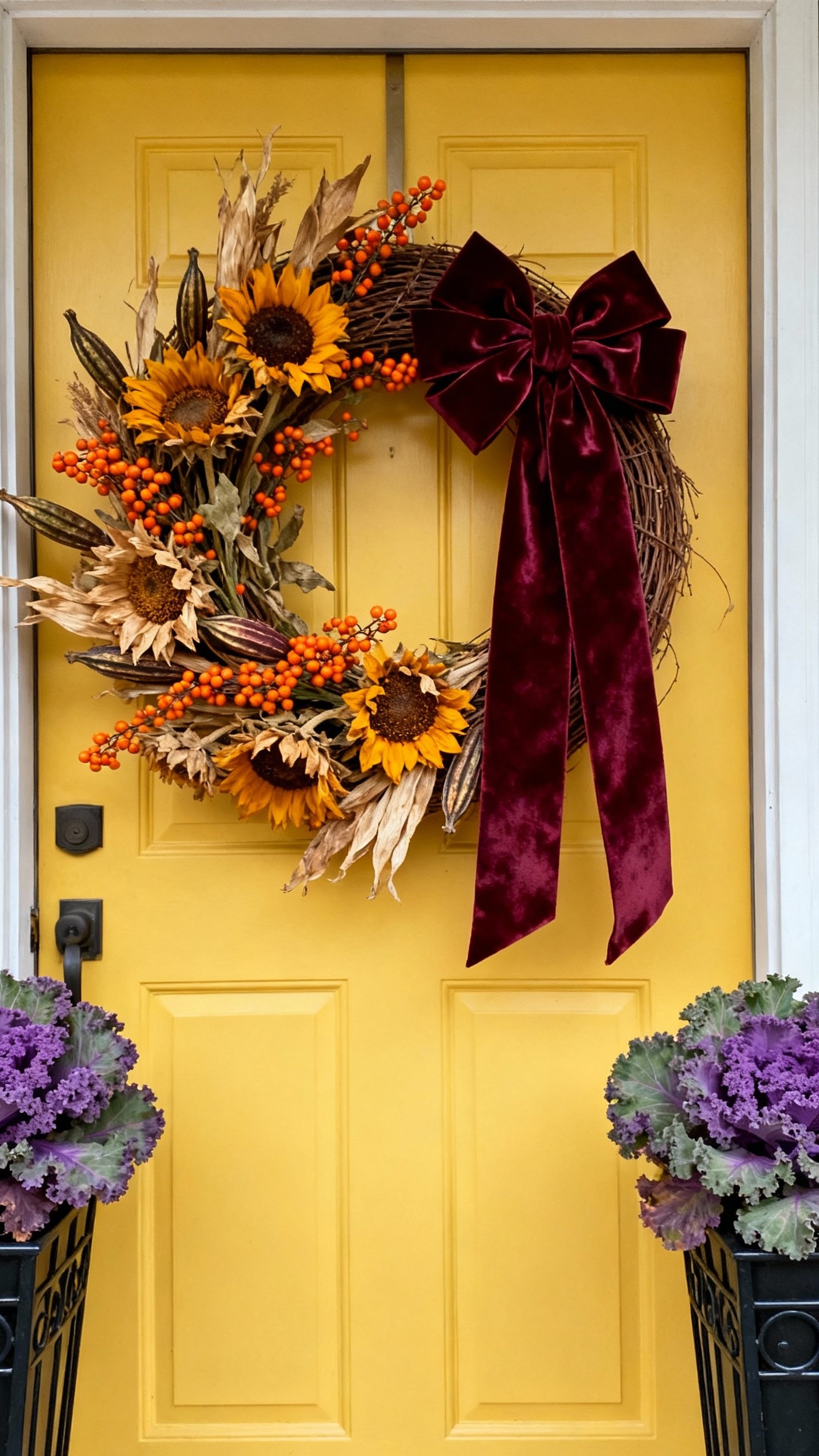 fall wreaths - Fall Wreaths: Asymmetrical Beauty Abounds - A burst of autumn greets visitors with this...