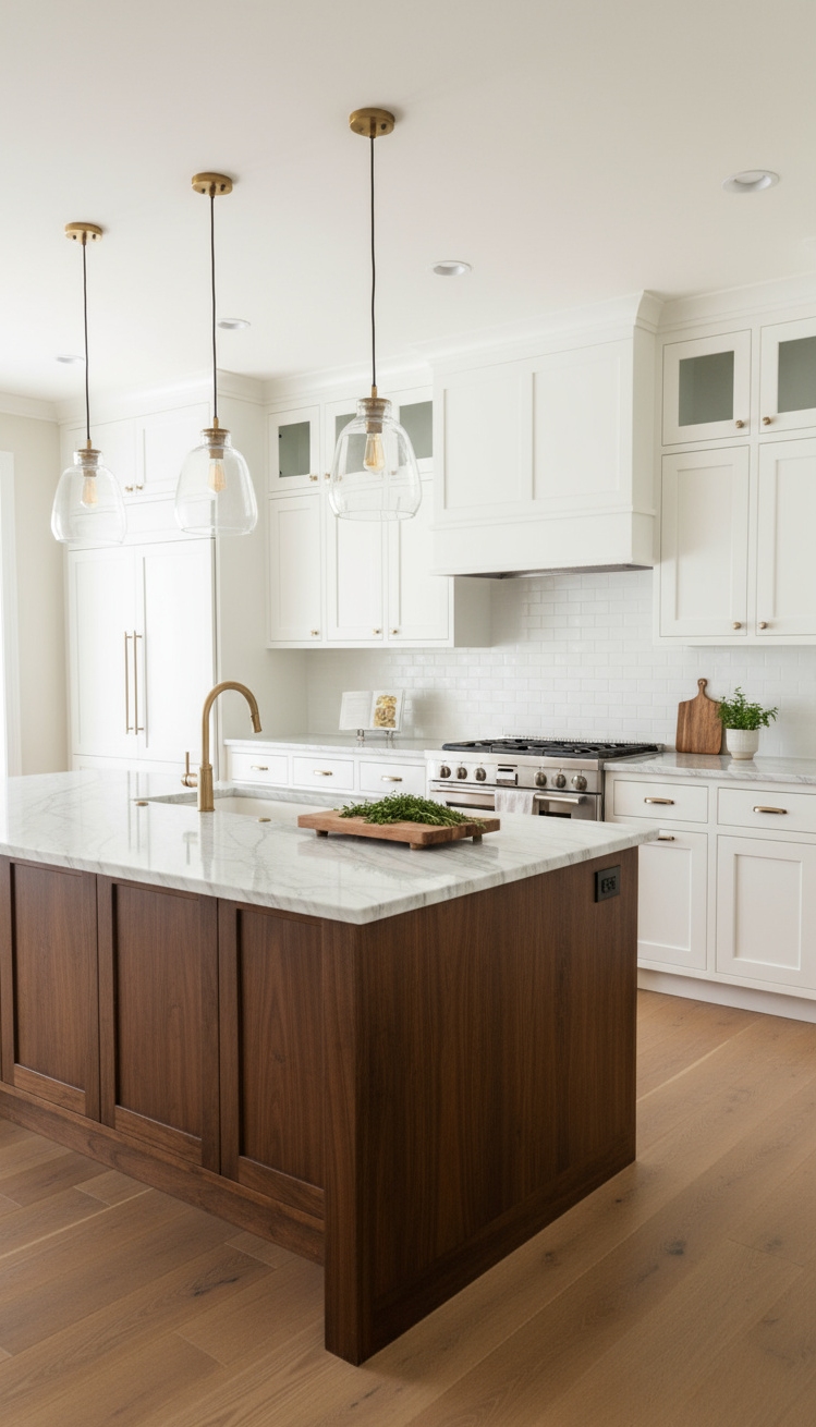 White Kitchen Ideas - White Kitchens: Dark Island Contrast - Step into a kitchen where crisp white meets...