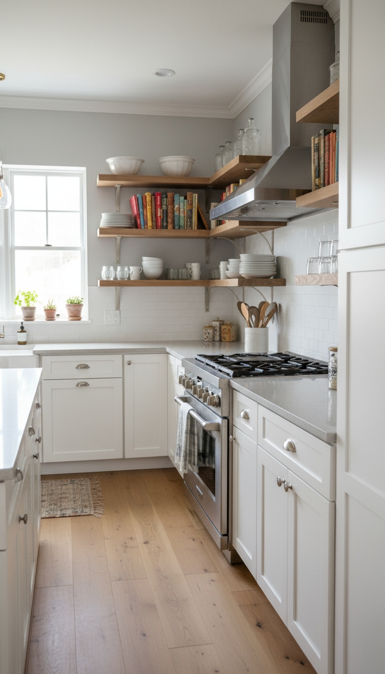 White Kitchen Ideas - White Kitchens: Open Shelves & Vintage Charm - Imagine stepping into this kitchen, bathed in a...