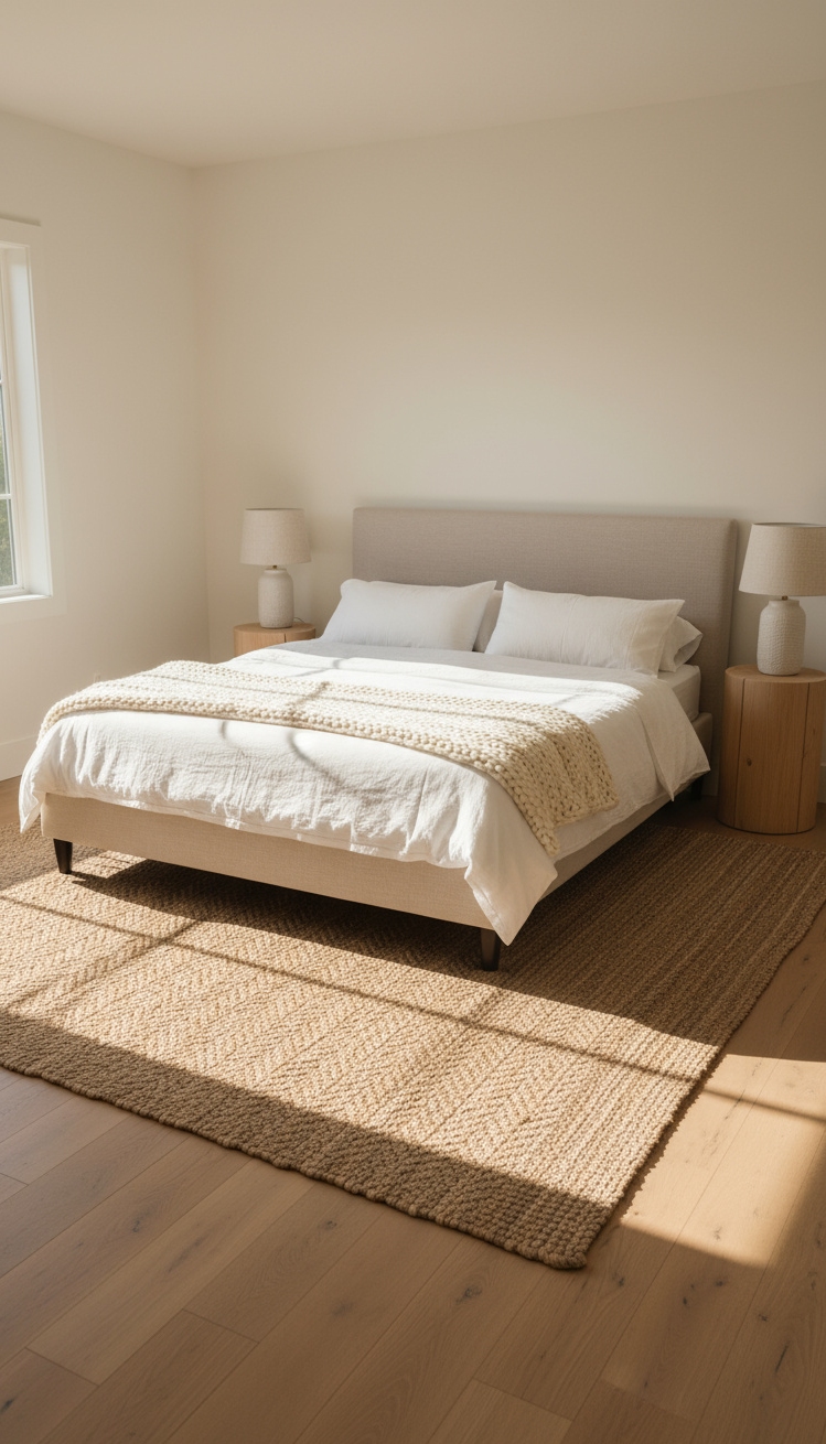Neutral Rugs Bedroom - Neutral Rugs: Serene Bedroom Design - Neutral Rugs Bedroom - Sunlight spills into this serene bedroom, immediately drawing...