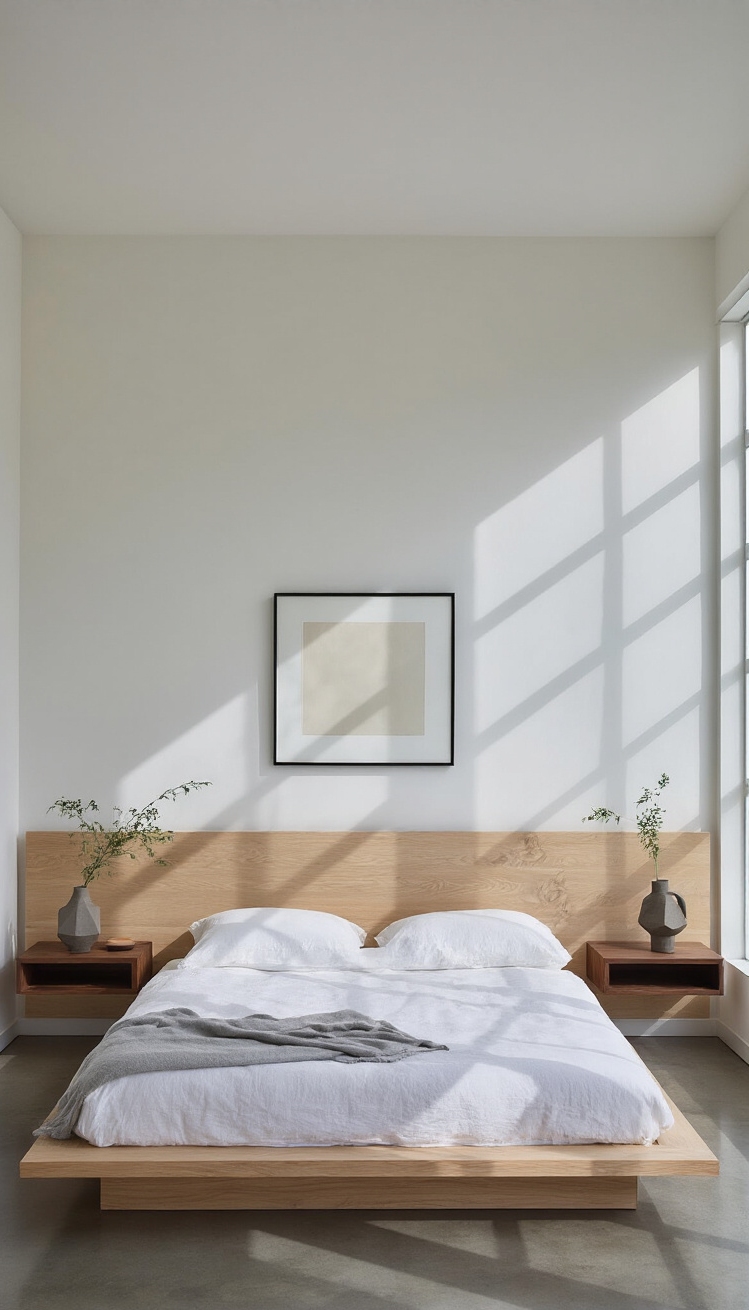 Mixing Wood Tones Bedroom - Wood Tones: Bedroom Harmony Achieved - A light ash wood platform bed anchors this...