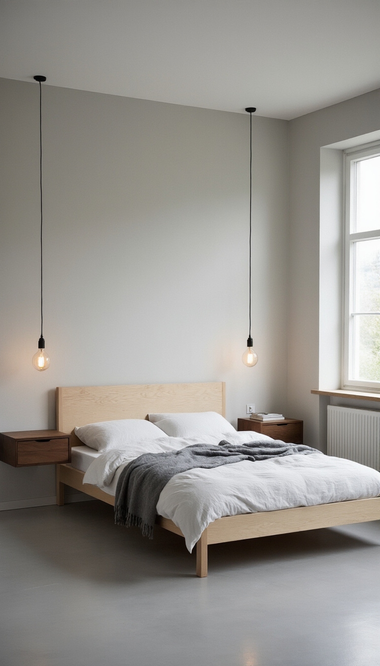 Mixing Wood Tones Bedroom - Mixing Wood Tones: Bedroom Harmony - Mixing Wood Tones Bedroom - Sunlight streams into this serene Scandinavian bedroom, immediately...
