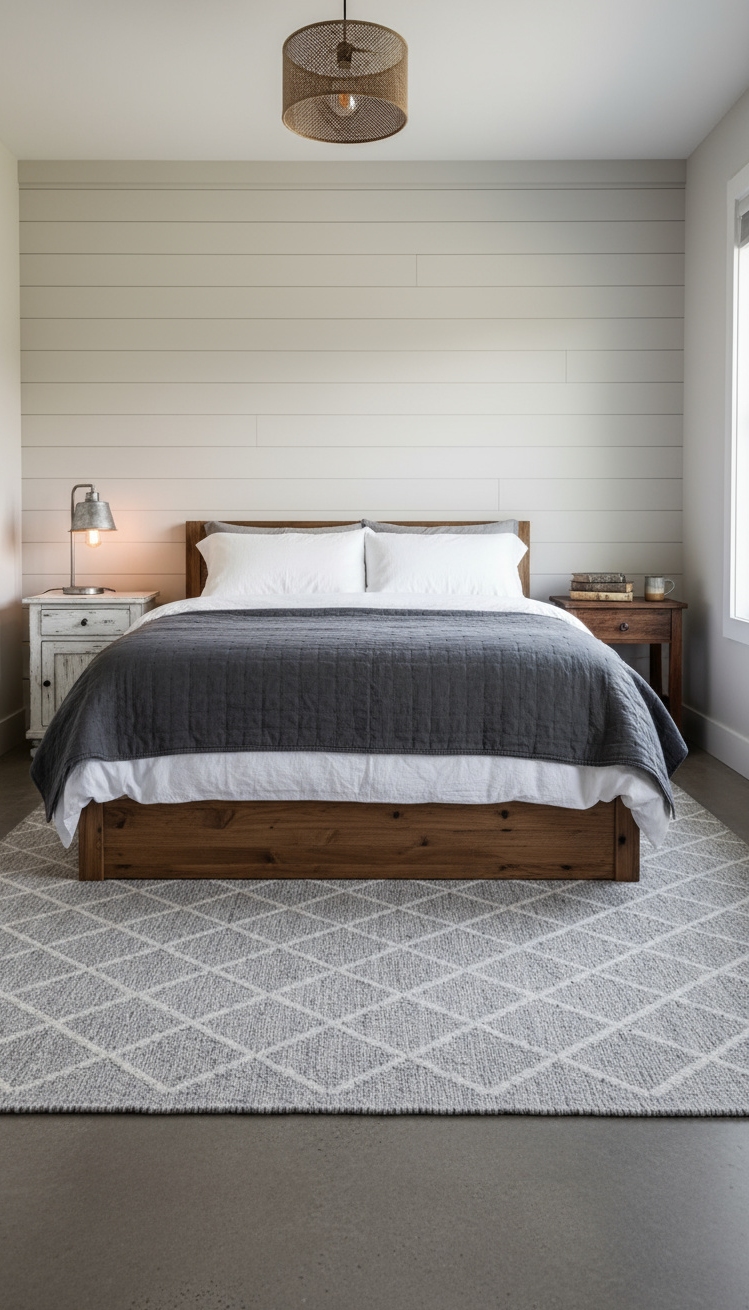Neutral Rugs Bedroom - Neutral Rugs: Bedroom Bliss in Gray - Sink into the serenity of this modern farmhouse...