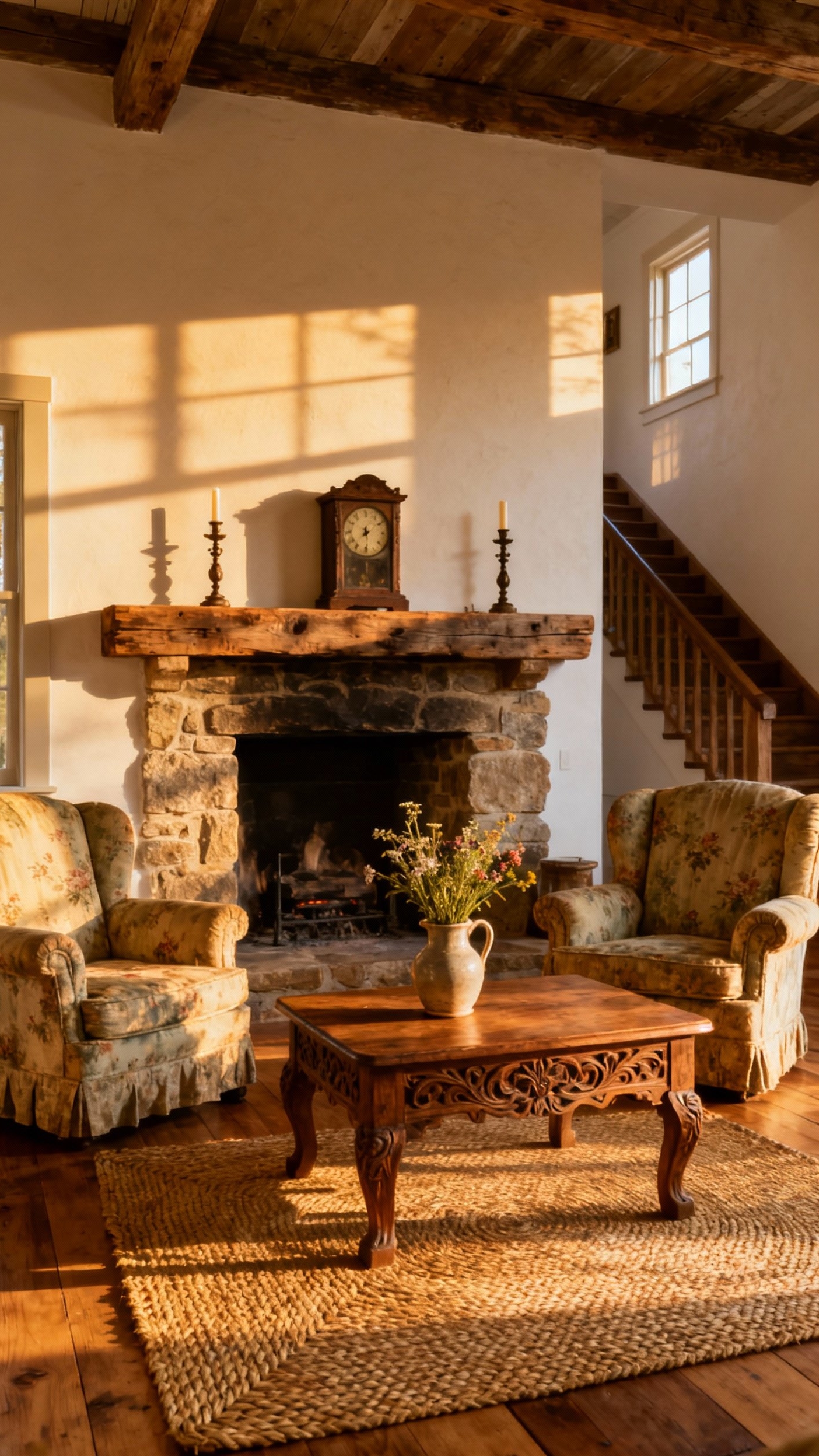 Living Room Inspo - Farmhouse Living Room: Golden Hour Glow - Golden hour bathes this farmhouse living room in...