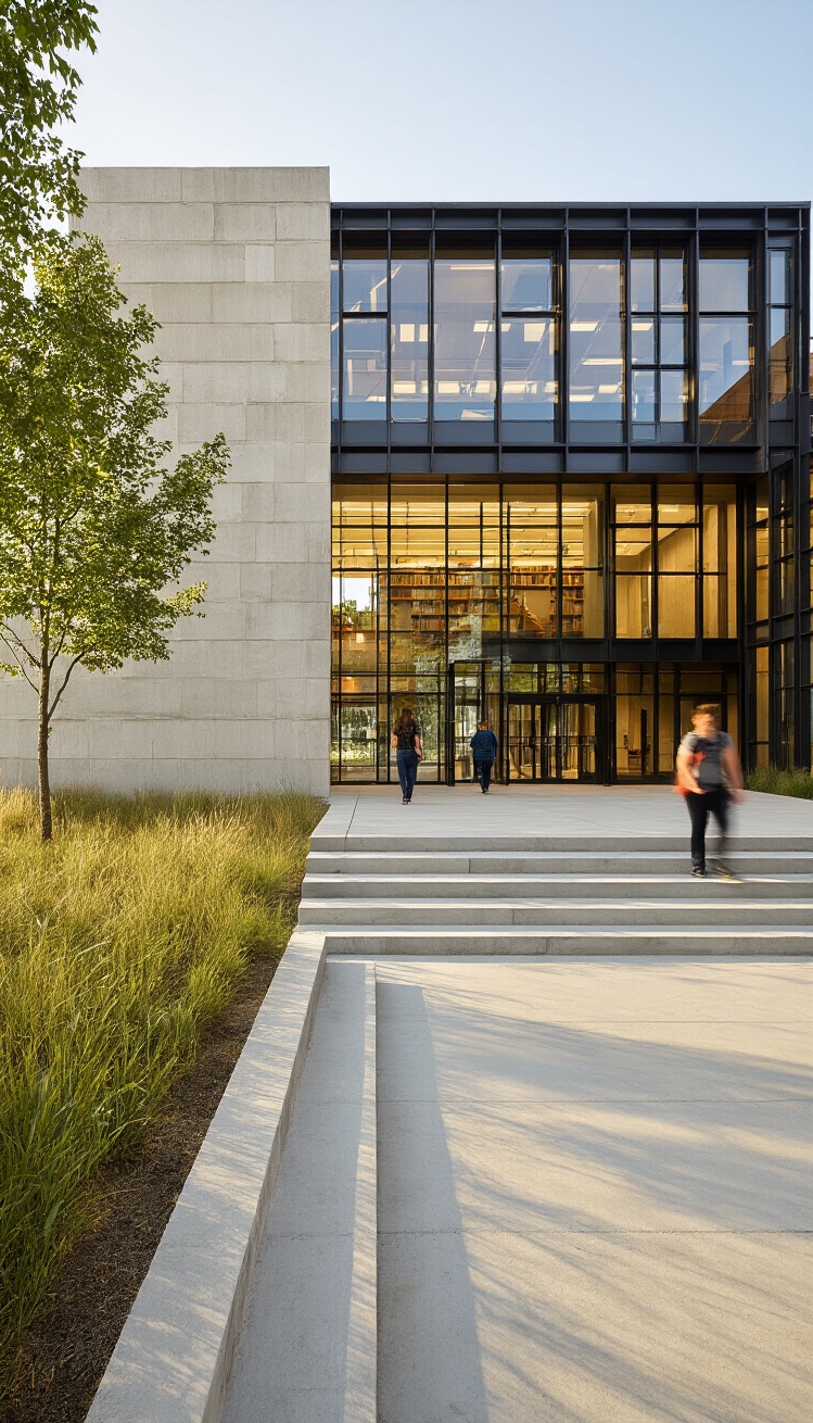 Building Graphic ideas - Graphic Ideas: Concrete and Light - The image presents a striking public library where...
