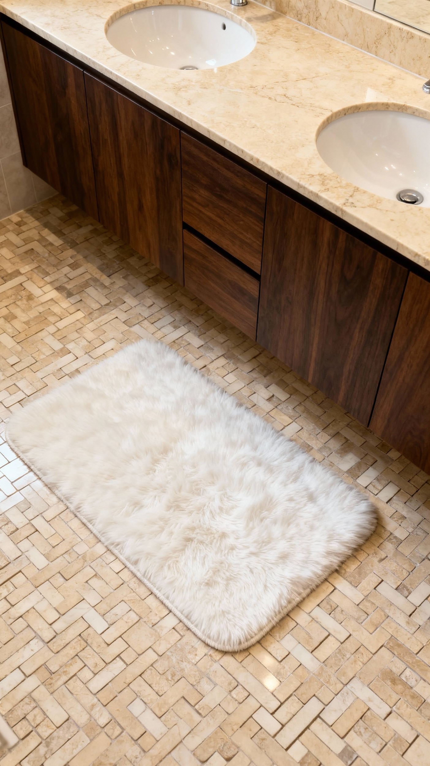 Beige marble bathroom - Beige Marble Bathroom: A Touch of Luxury - Beige marble tiles flow across this bathroom floor...